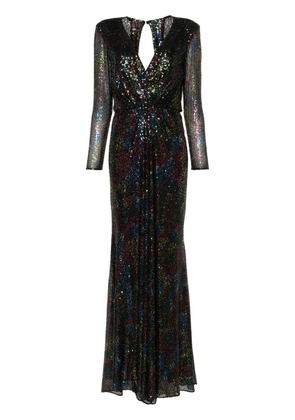 Gemy Maalouf sequinned long-sleeve gown - Black
