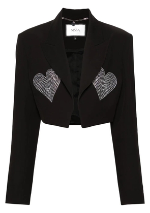 NISSA rhinestone-heart cropped jacket - Black
