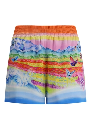 Casablanca landscape-print silk shorts - Blue