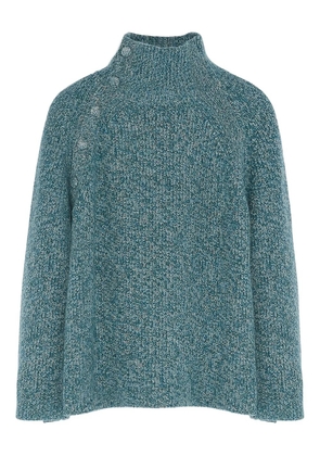 Yves Salomon funnel-neck button-detail sweater - Blue