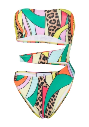 Philipp Plein rainbow patchwork-print monokini - Green