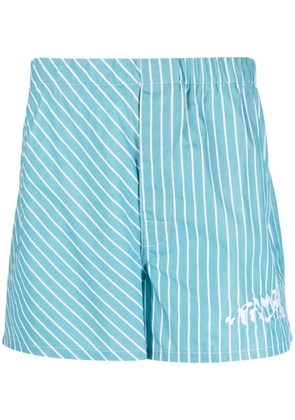 Palmer logo-print striped cotton shorts - Blue