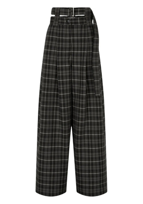 TOMBOY tartan check-pattern belted tuck trousers - Black