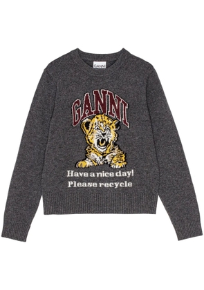 GANNI intarsia-knit tiger jumper - Grey