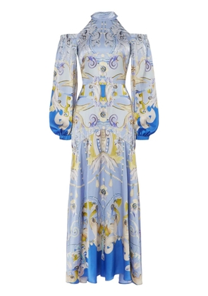 Temperley London Carline-print cold shoulder dress - Blue