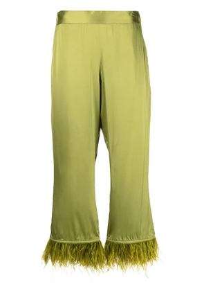 PAULA feather-trim wide-leg trousers - Green