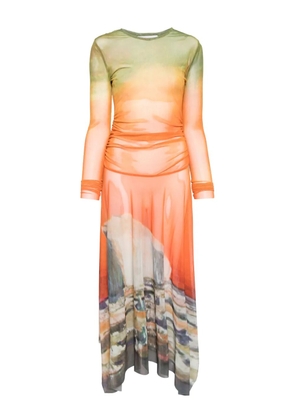 Monse midi printed mesh handkerchief-hem dress - Orange