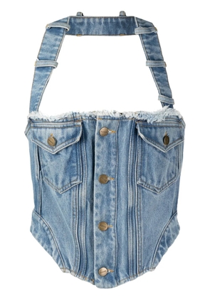 Monse halterneck washed denim corset top - Blue