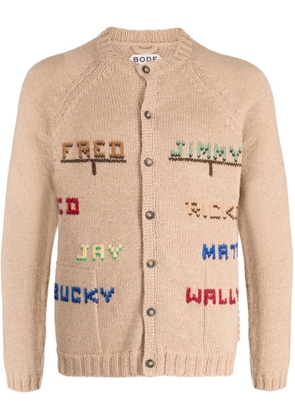 BODE patterned-intarsia crew-neck cardigan - Brown