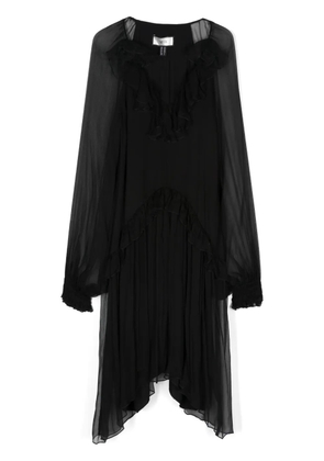 NISSA ruffle-detail silk midi dress - Black