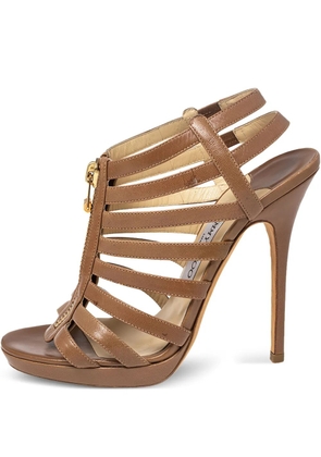 Jimmy Choo Pre-Owned 120mm leather zip sandals - Brown