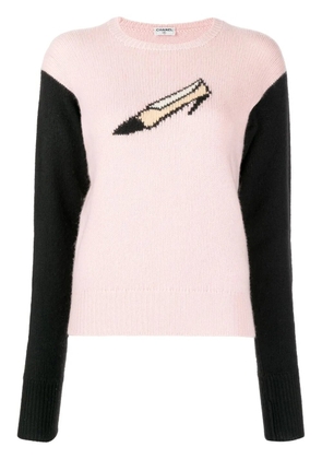 CHANEL Pre-Owned 1990-2000s intarsia shoe cashmere jumper - Black