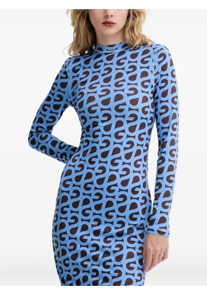 Stine Goya logo-print long-sleeve midi dress - Blue