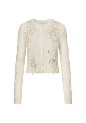 Oscar de la Renta Porcelain floral guipure insert cardigan - Neutrals
