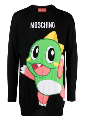 Moschino cartoon-embroidered fine-knit mini dress - Black