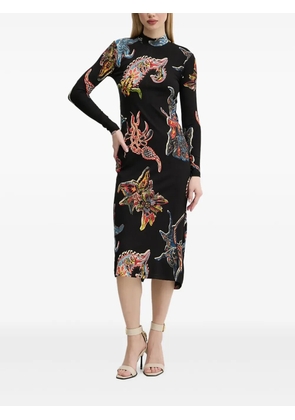 Desigual ribbed print midi dress - Black