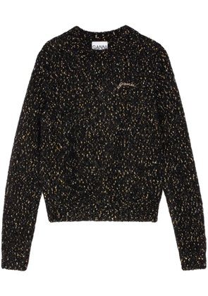 GANNI logo-embroidered crew-neck jumper - Black