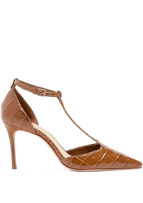 Cinq A Sept 85mm Clara croc-effect T-strap pumps - Brown