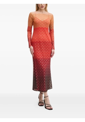 NEVER FULLY DRESSED ombré dot mesh midi dress - Orange