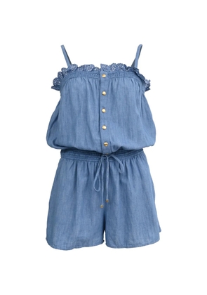 Celine Pre-Owned 2024 smocked denim jumpsuit - Blue