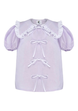 Sleeper puff-sleeves linen pyjama top - Purple