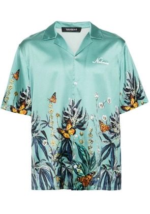 Nahmias Botanical camp-collar satin shirt - Blue