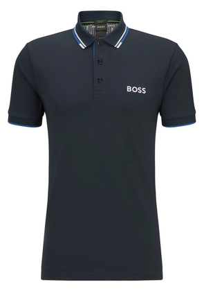 BOSS logo-embroidered striped-trim piqué polo shirt - Blue