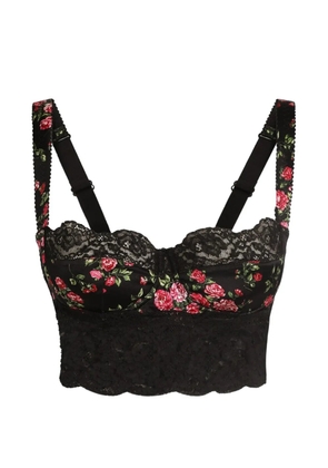 Dolce & Gabbana small rose bouquets-print satin and lace balconette - Black