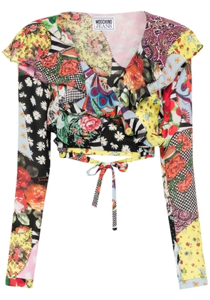 MOSCHINO JEANS abstract-pattern print wrap top - Yellow