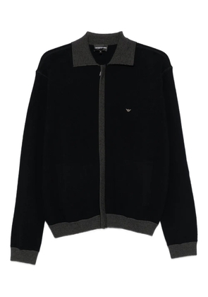 Emporio Armani ribbed-trimmed zip-up cardigan - Blue
