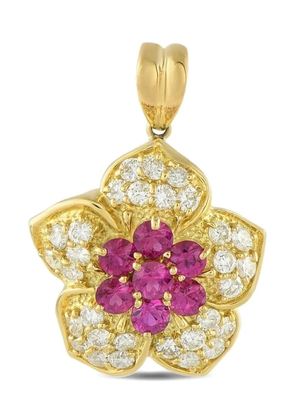 LB Exclusive 18K yellow gold diamond and ruby flower pendant