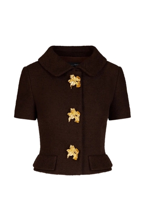Oscar de la Renta buttoned short-sleeve tweed jacket - Brown