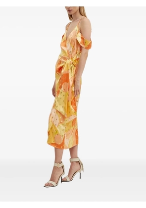 NEVER FULLY DRESSED cold-shoulder printed midi dress - Orange