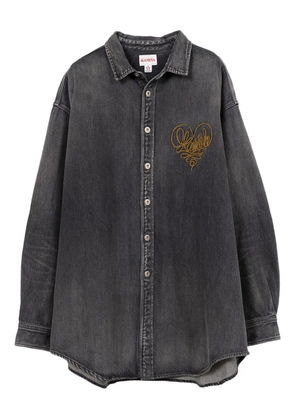 KAMIYA heart-embroidered denim shirt jacket - Black