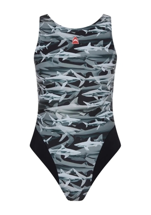 Let's Swim Shark-print open back swimsuit - Grey