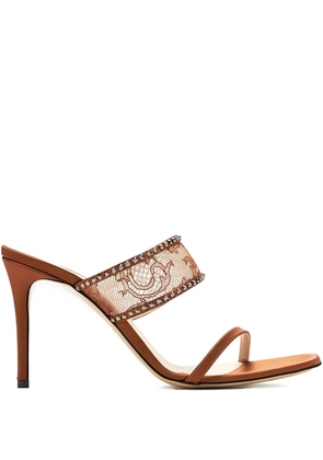 Andrea Wazen 85mm Tabaris lace-embellished stiletto sandals - Brown