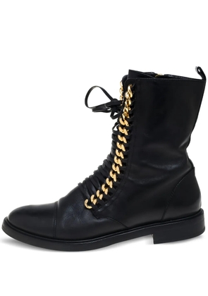 Casadei Vintage pre-owned leather chain-embellished boots - Black