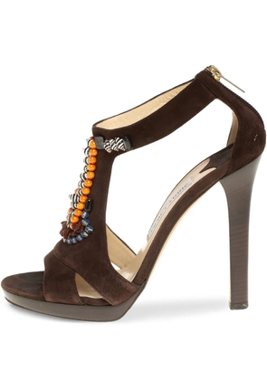 Jimmy Choo Pre-Owned 120mm beaded T-strap high-heel sandals - Brown