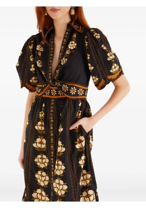 FARM Rio embroidered flowers midi dress - Black