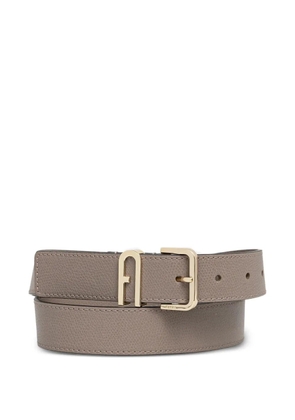Furla leather logo-plaque belt - Grey