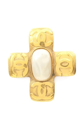 CHANEL Pre-Owned Coco Mark faux-pearl brooch - Yellow