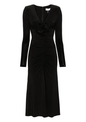 NISSA floral-appliqué ruched gown - Black