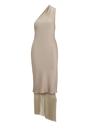BOSS fringed one-shoulder midi dress - Neutrals