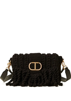 TWINSET fringed logo-plaque satchel - Black