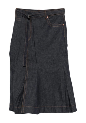 sacai belted pleated denim skirt - Blue