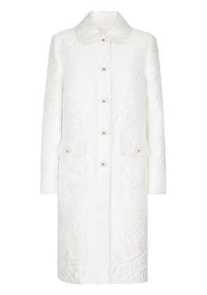 Dolce & Gabbana floral-jacquard belted coat - White