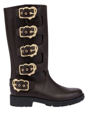 Love Moschino heart-buckle leather boots - Brown