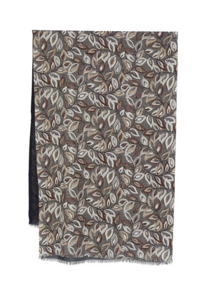 Dell'oglio leaf-print fringed scarf - Blue