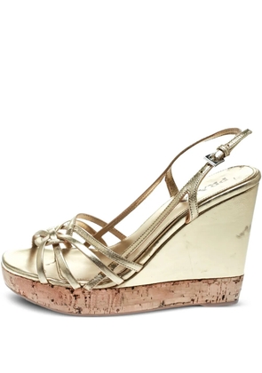 Prada Pre-Owned 110mm leather wedge sandals - Gold