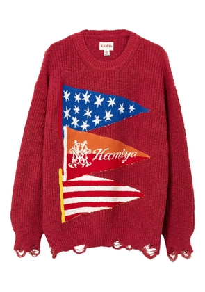 KAMIYA flag frayed sweater - Red